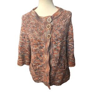 Venue knitted orange gray and white shrug with accent button and front pockets S